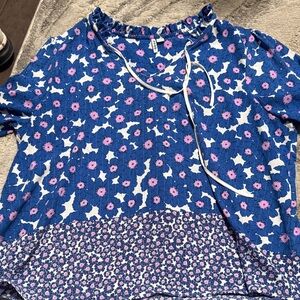Elle Blue and Pink Floral Blouse